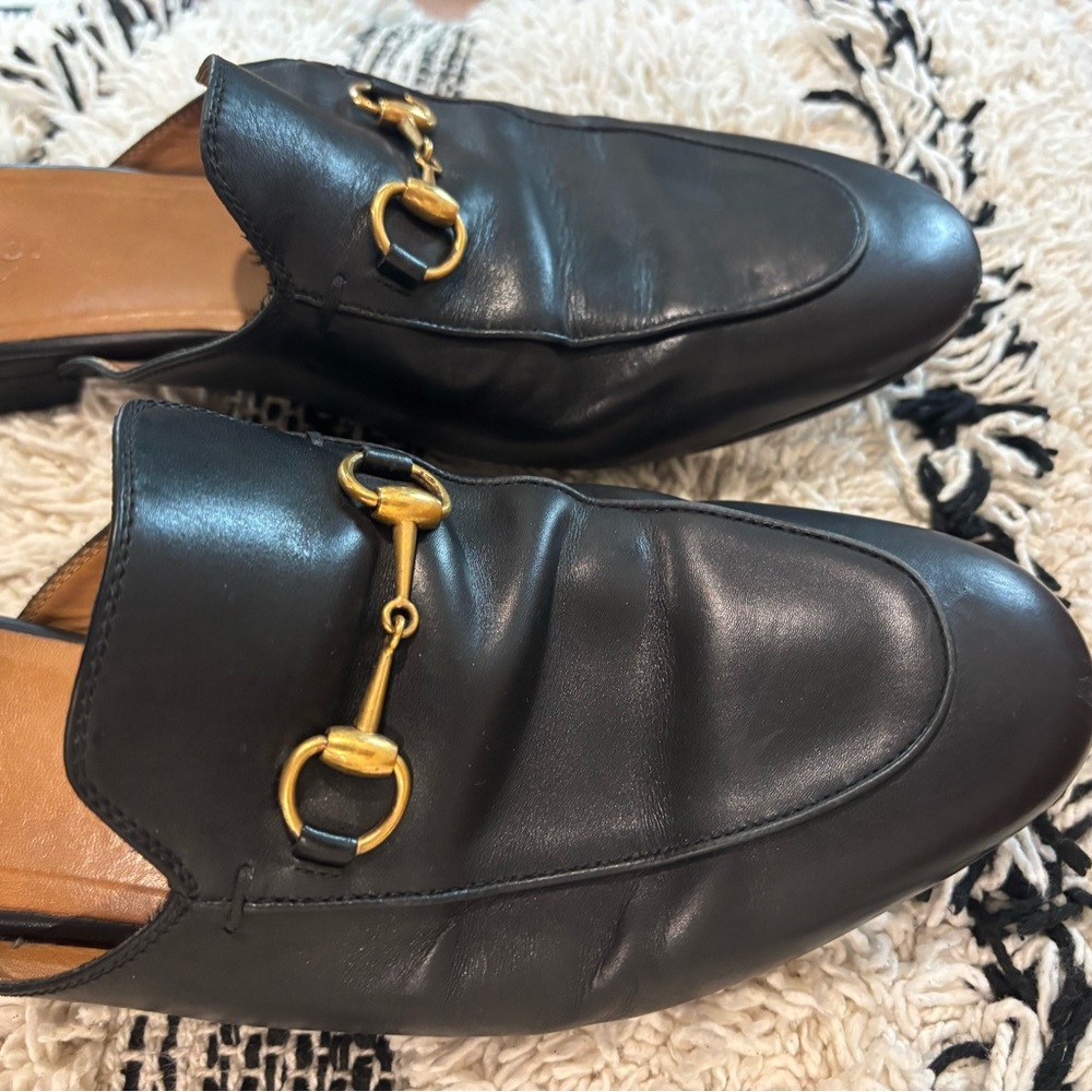 Gucci Women’s Princetown Black Leather Loafers Mules 10.5
